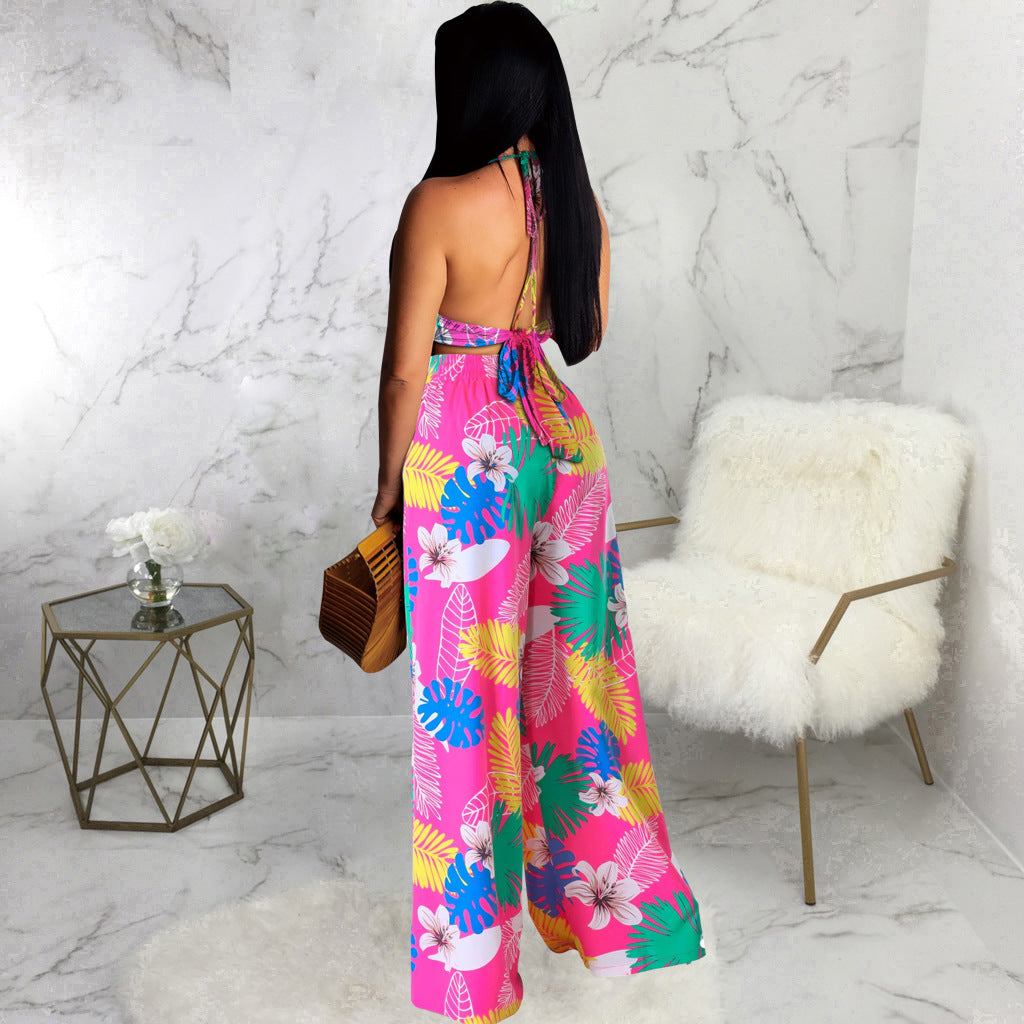 Women Sexy Printed Suspender Lace-Up Top and Pant Two-piece Set 6