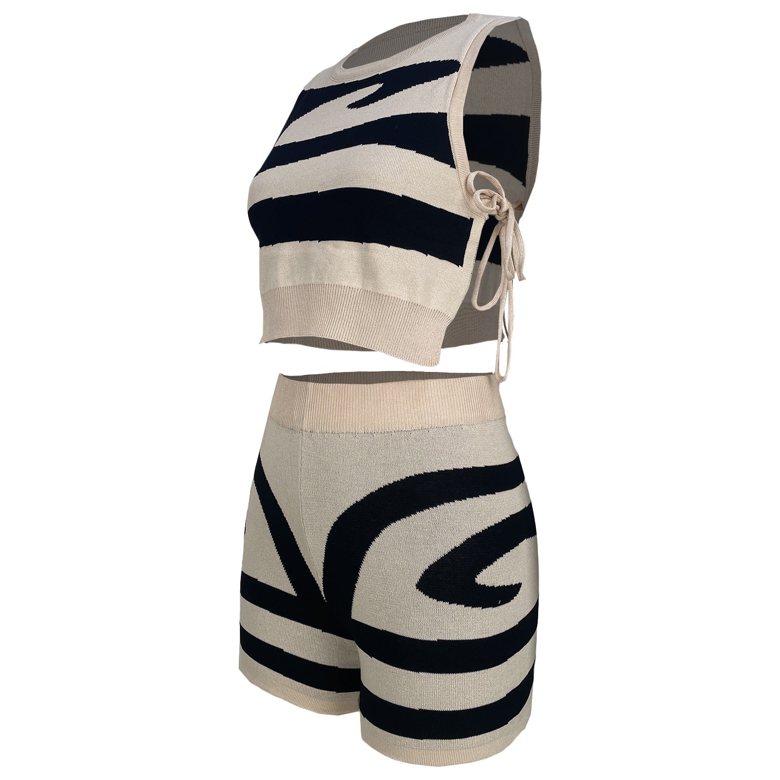 Women Sleeveless Tank Top Lace-Up Printed Casual Top and Shorts Two-Piece Set 20