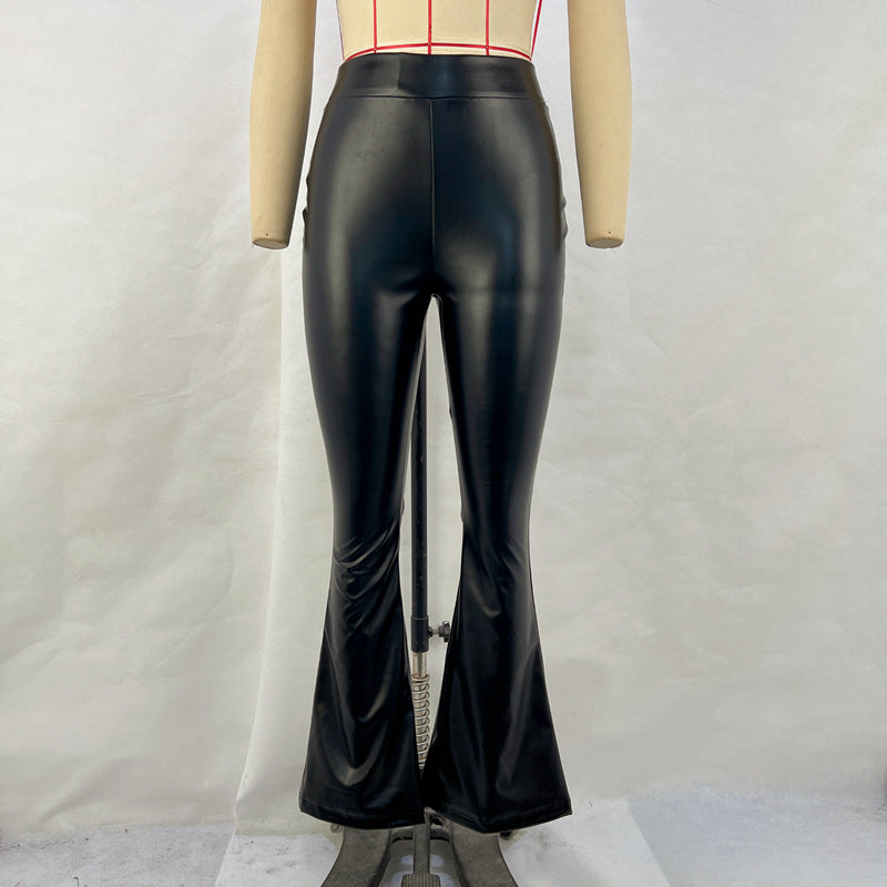 Women winter pu Leather Bell Bottom trousers 10
