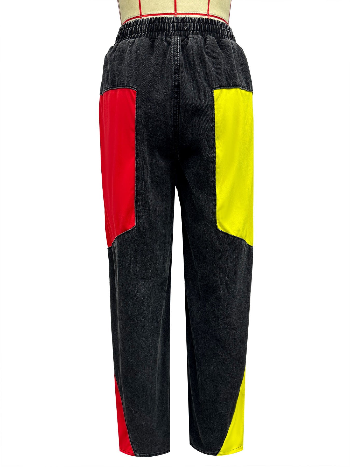 Women's Casual Drawstring High-Waist Contrast Patchwork Gradient Denim Pants 6