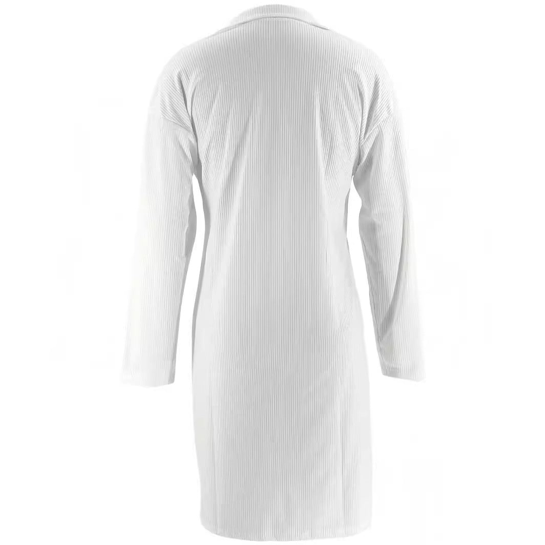 Plus Size Women White Half Open Collar Long Sleeve Dress 6
