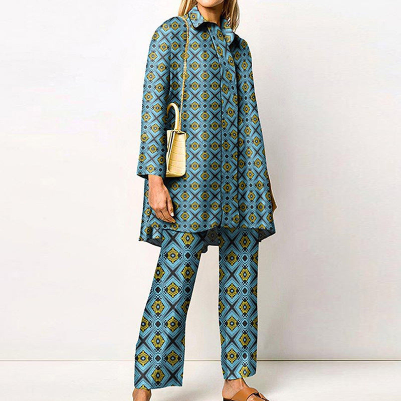 Early Spring Women's Chic Street Print Long Sleeve Fashion Casual Two Piece Pants Set 6