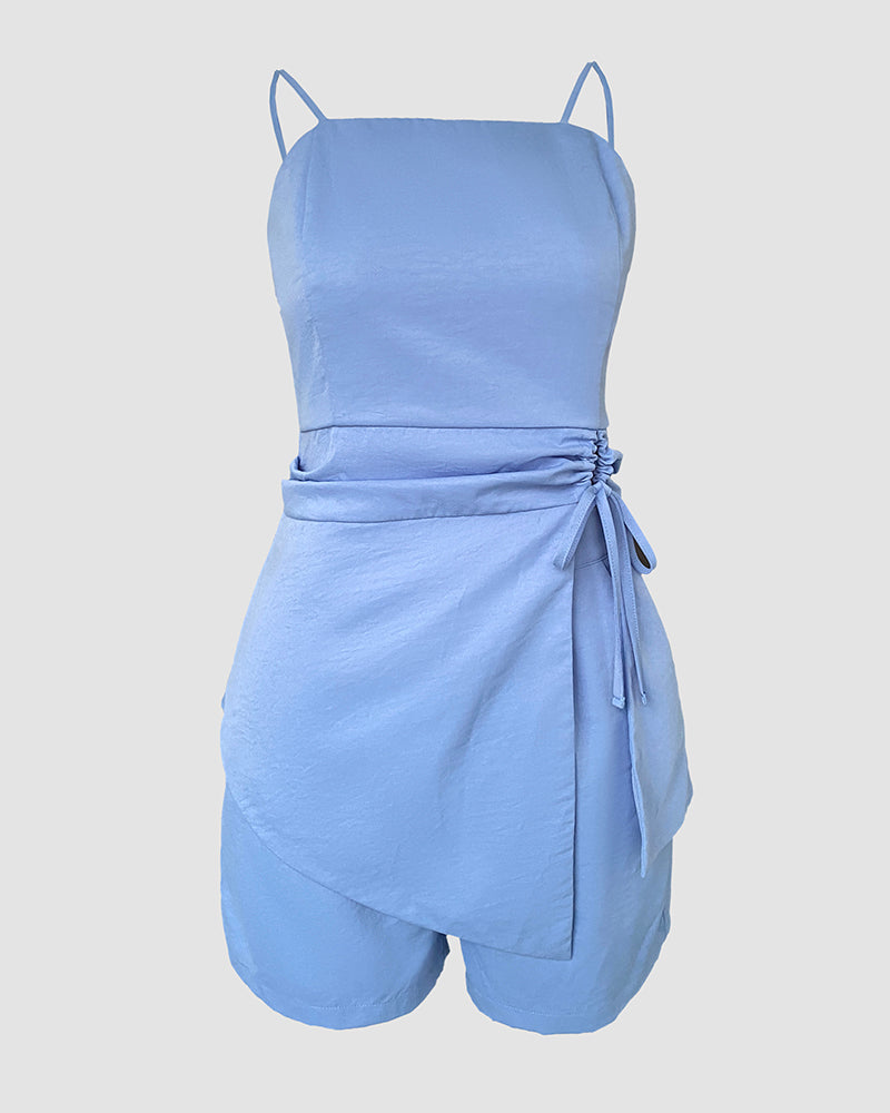 Fashion Lace-Up Strap Wide Leg Two Piece Shorts Set 6