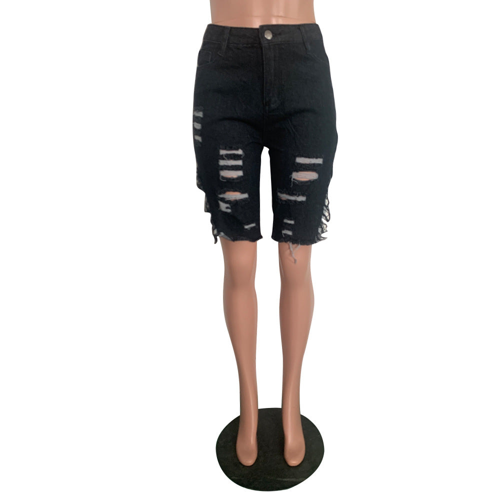 Distressed Denim Knee-Length Shorts 12