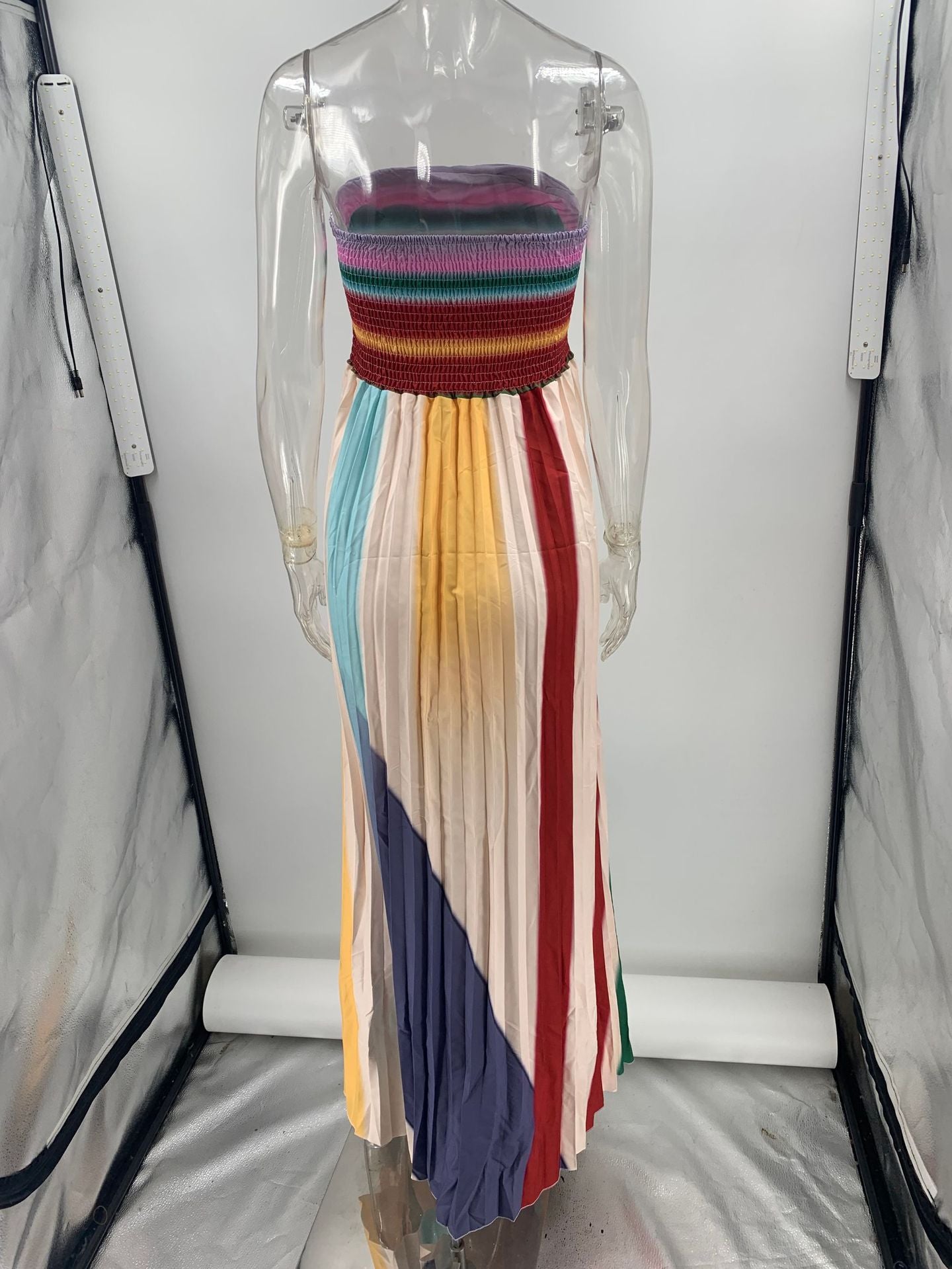 Sexy strapless multi-color printed long dress 7