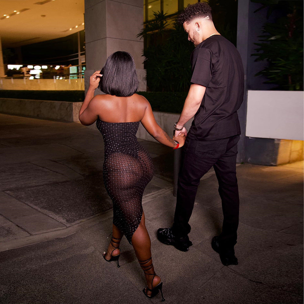 Women Autumn Mesh Backless Sleeveless See-Through Dress 5