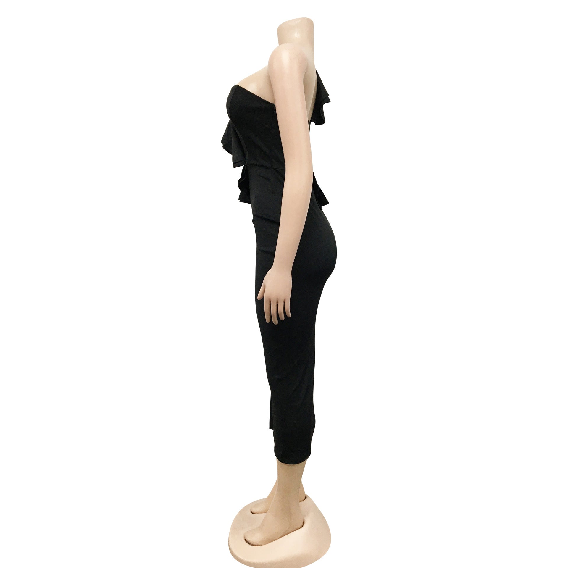 Fashion Casual Ruffle Slit One Shoulder Sleeve Dress Women 21