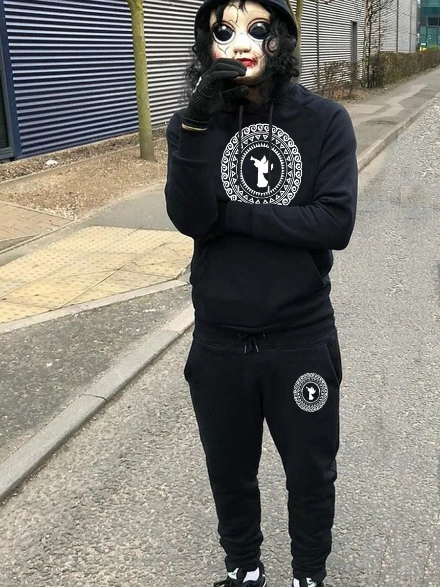 Stylish Abstract Print Hooded Comfortable Casual Hoodies Sweatpants Two-Piece Set 4