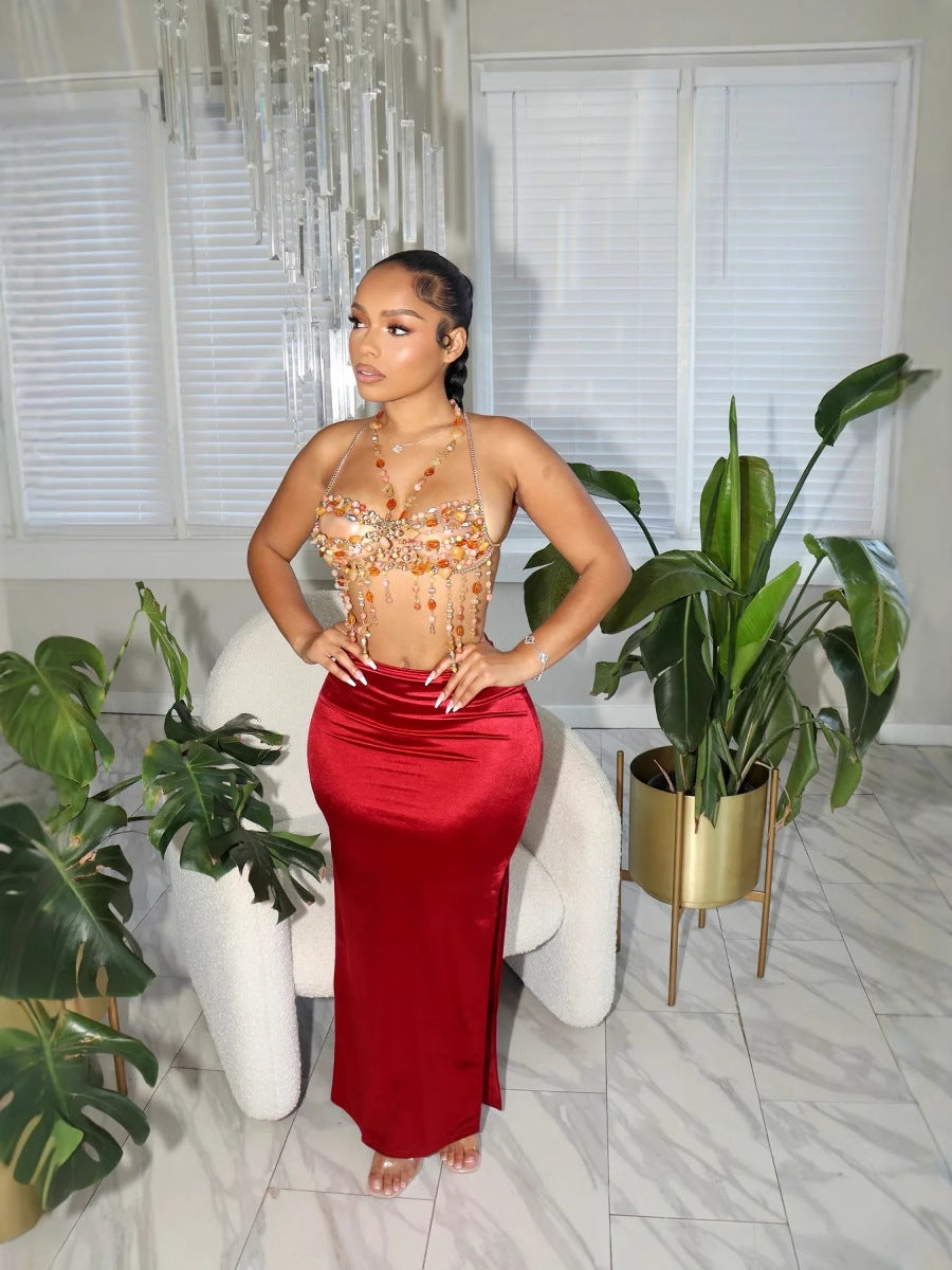 Women's Satin Slit Slim Skirt 10