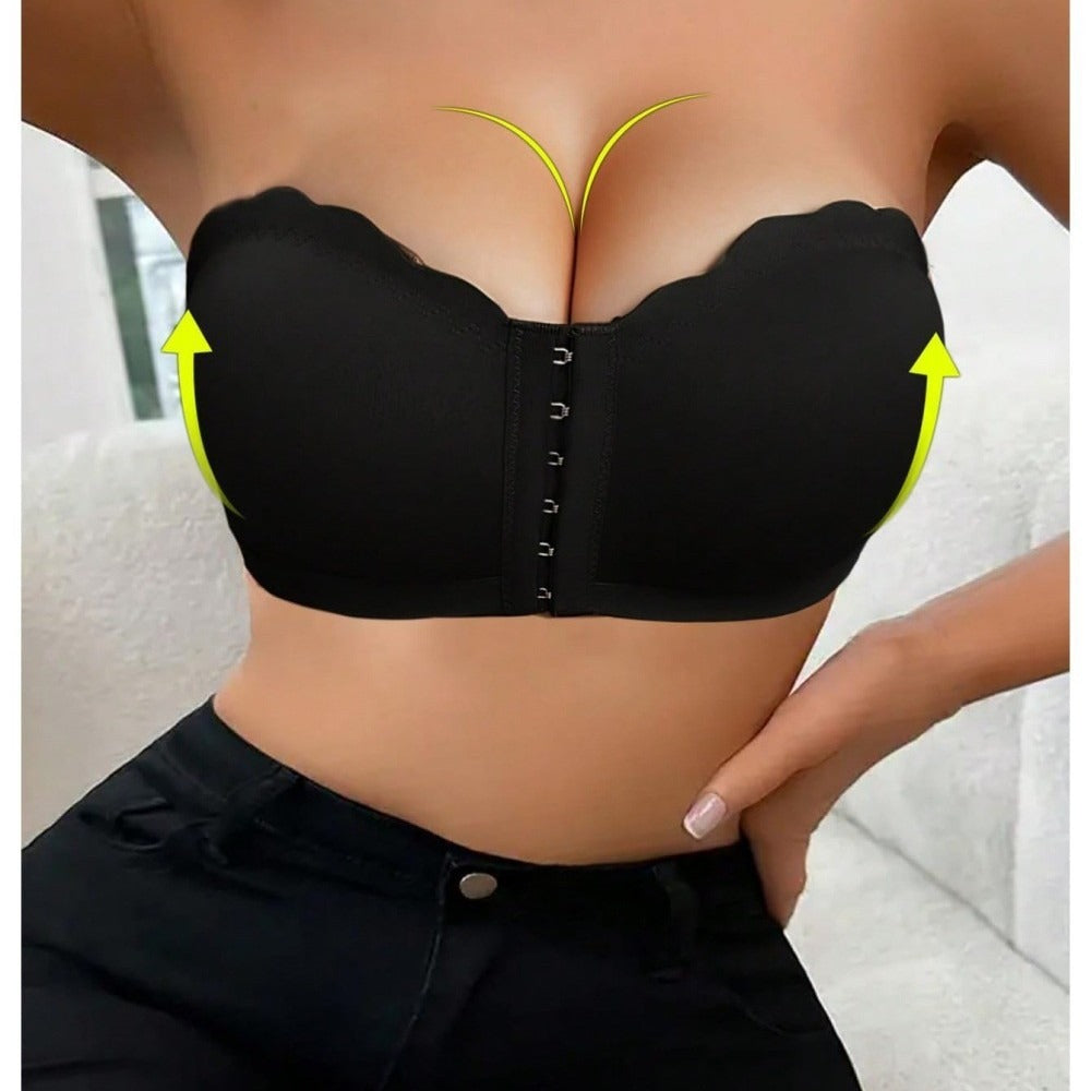 Plus Size Front Closure Bra Push-Up Chest Bustier Invisible Transparent Strapless One-Piece Bra Women 9