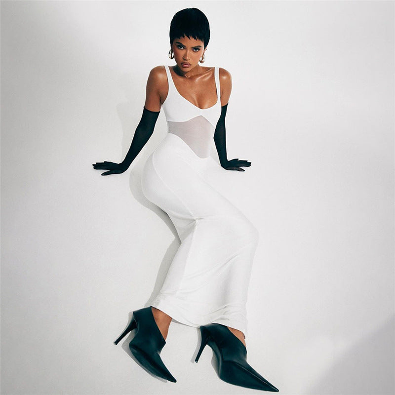 Summer Fashion Sexy Strap See-Through Slim Long Dress 3