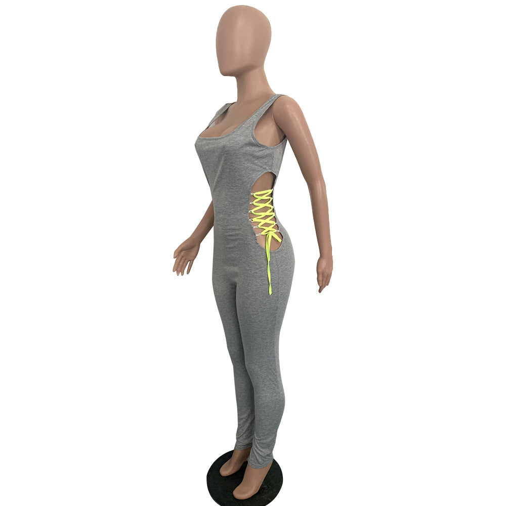 Women's Sexy Lace-Up Slim-Fit Workout Yoga Jumpsuit 9