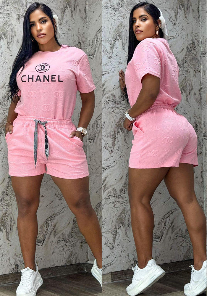 Summer Fashion Casual Sport Solid color two piece shorts set