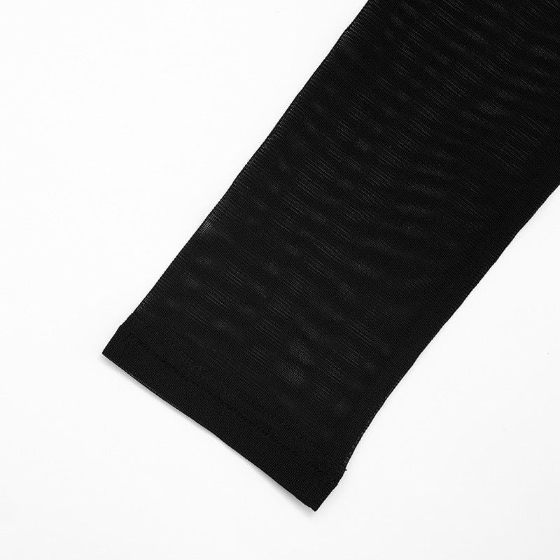 Women Autumn/Winter Cross-Gathered Double-Collared Top and See-Through Mesh Skirt with Three-Piece Knee Pads 21