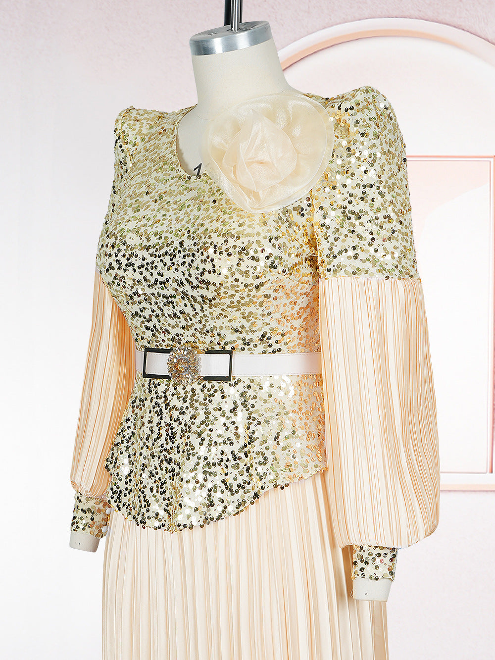 Sequin V-Neck Fashion Plus Size Dubai Elegant Long Gown 19