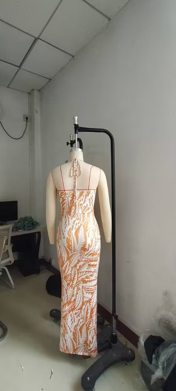 Women Sexy Halter Neck Print Dress 5