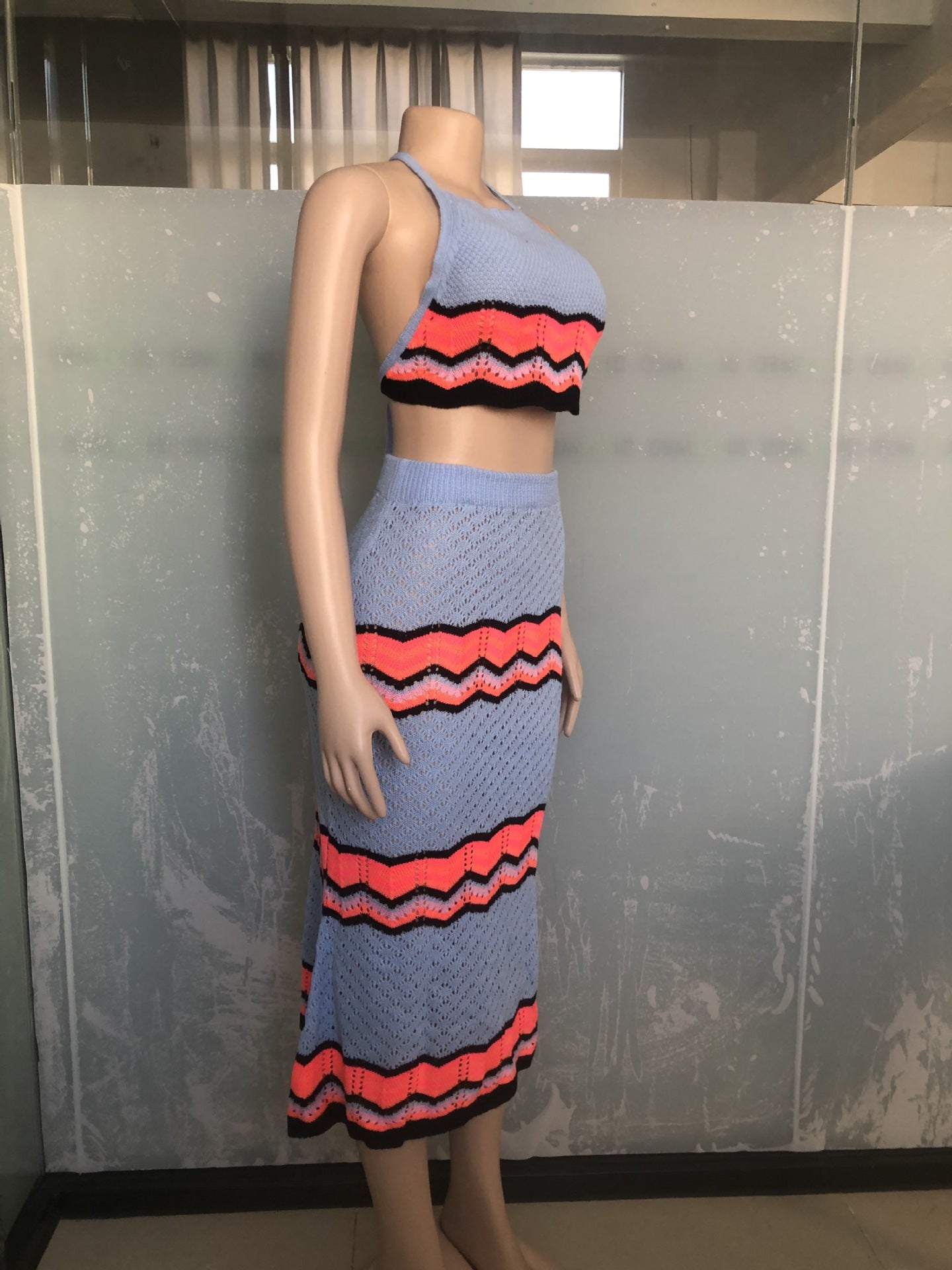 Women Knitting stretch Crop Top and Skirt two-piece set 13