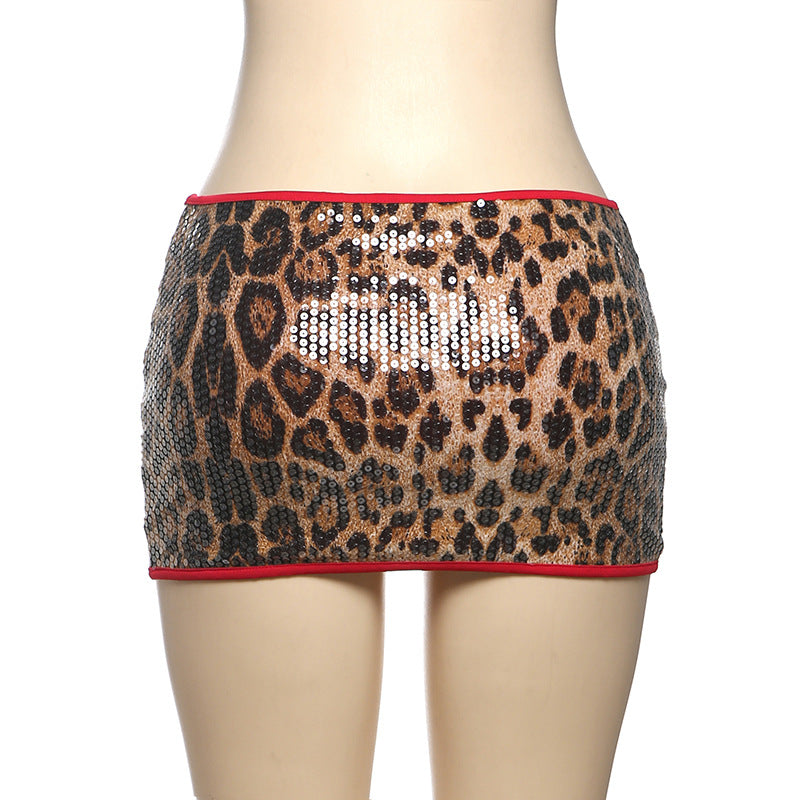 Women Spring Sexy Leopard Sequin Bodycon Dress 8