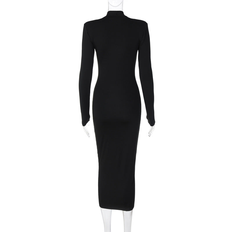Women Fall Solid Turtleneck Long Sleeve Bodycon Dress 6