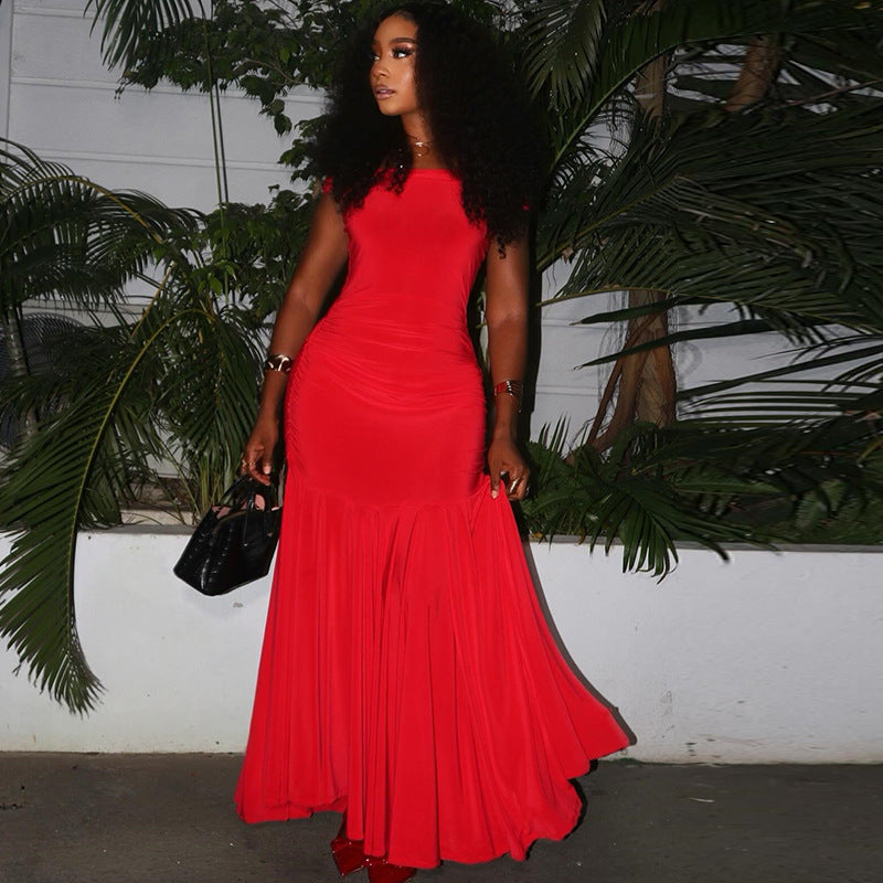 Women Solid Elegant Strapless Zipper Raglan Sleeve Off Shoulder Dress 10