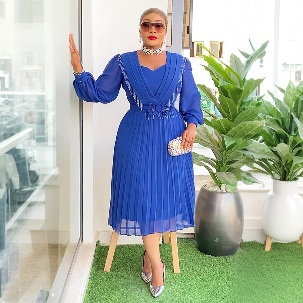 Chic Career Slim Waist Pleated A-Line Chiffon Dress 4