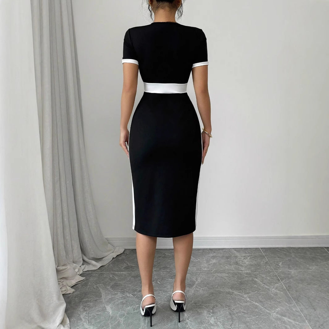 Women's Sexy Square Neck Contrasting Mid-Length Bodycon Dress 4