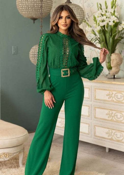 Women Elegant Lace Patchwork Lace-Up Wide-Leg Jumpsuit 27