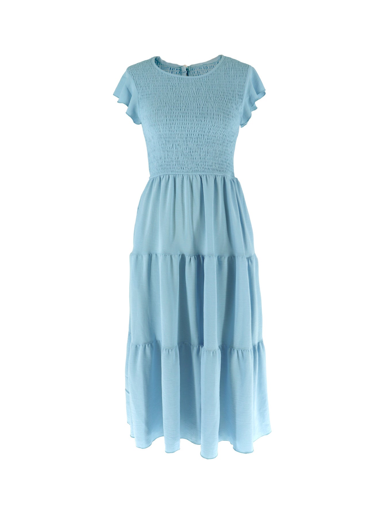 Solid Color Pleated Waist Casual Midi Dress 8