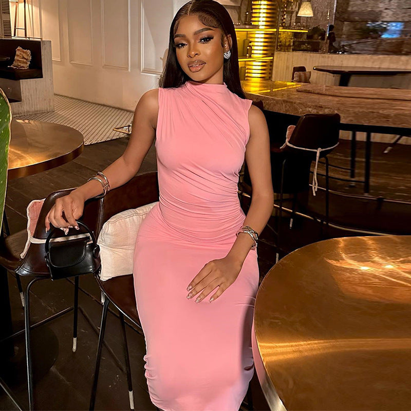 Women's Solid Color Sleeveless Round Neck Chic Casual Dress