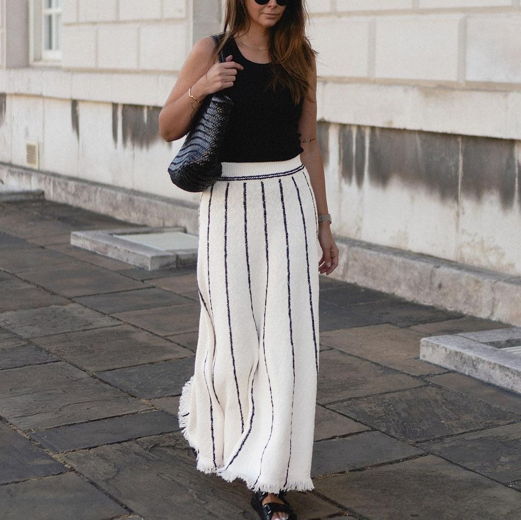 Women's Striped Fringed Knitting Skirt