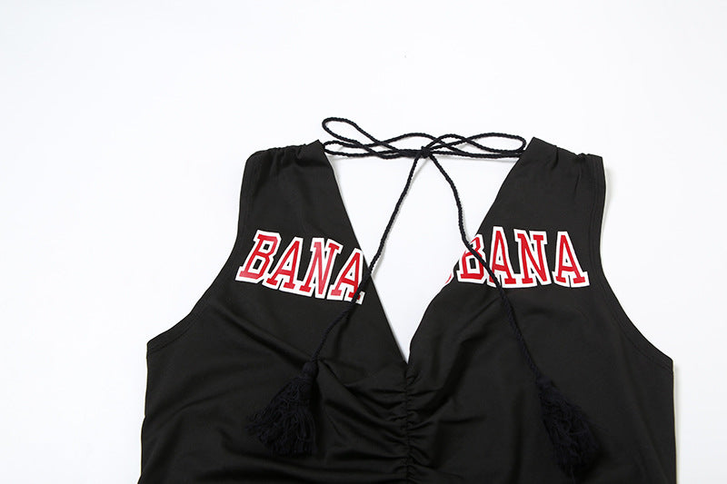 Summer Sexy V-Neck Printed High Waist Lace-Up Two Piece Set 9