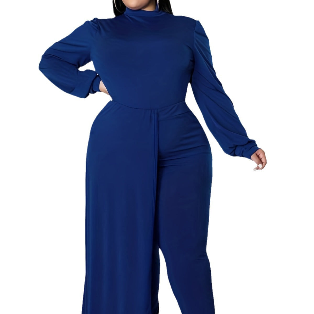 Women's Solid Color Long Sleeve Plus Size Jumpsuit 4