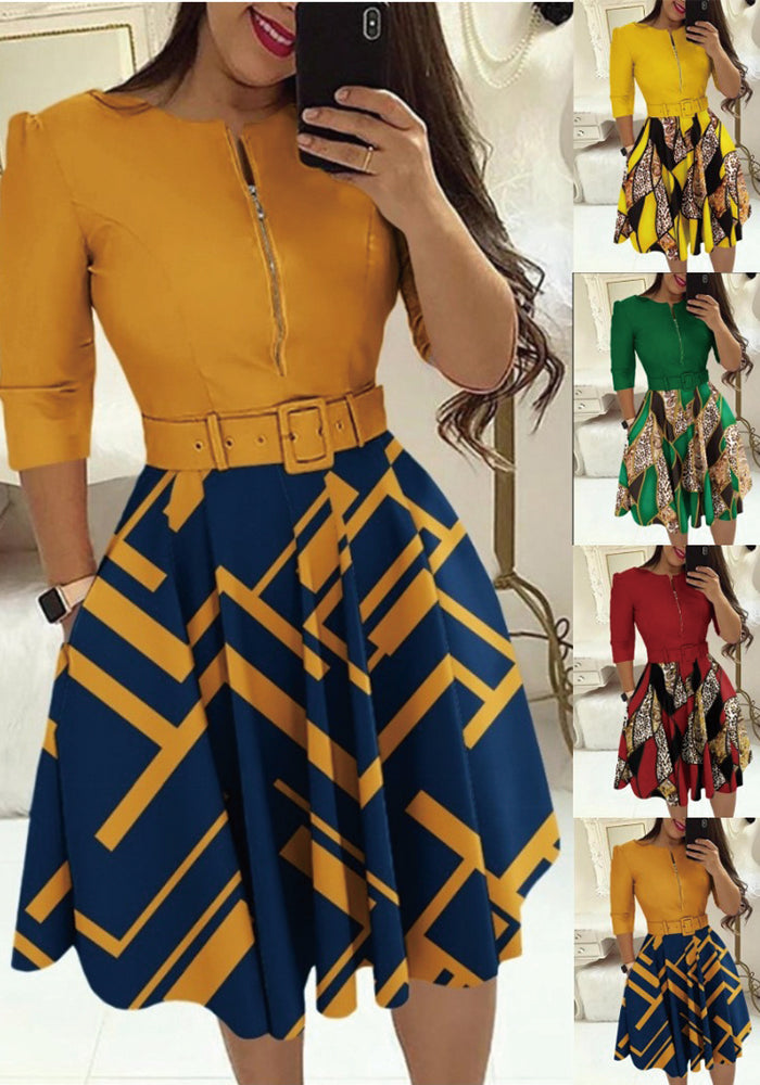 Women's Fashion Chic Long Sleeve Dress With Belt