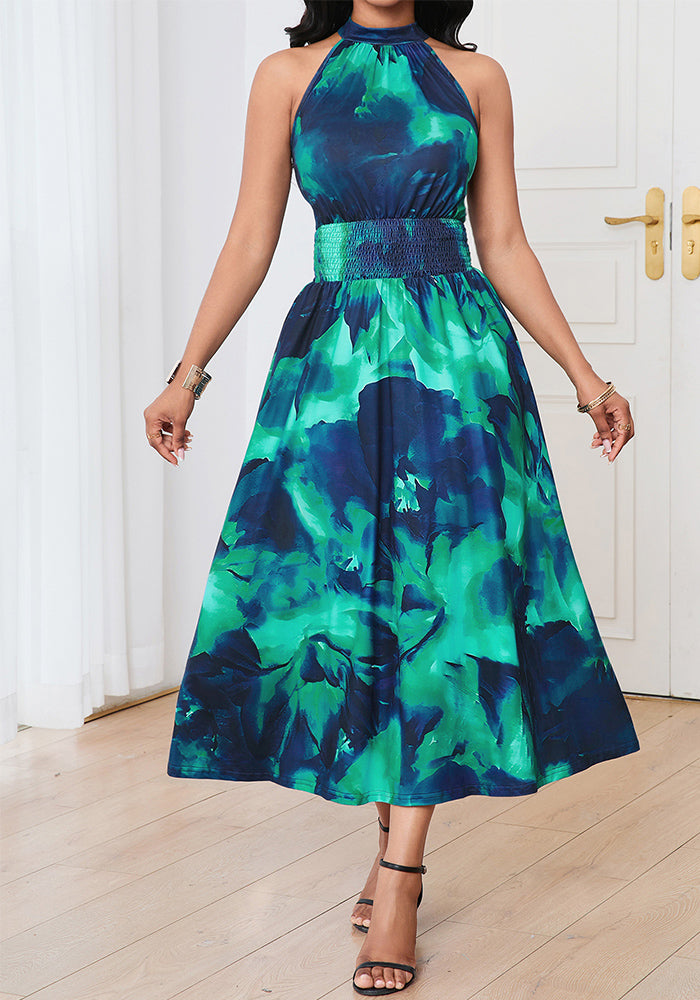 Summer Women's Elegant Fashion Gradient Print Halter Neck Dress