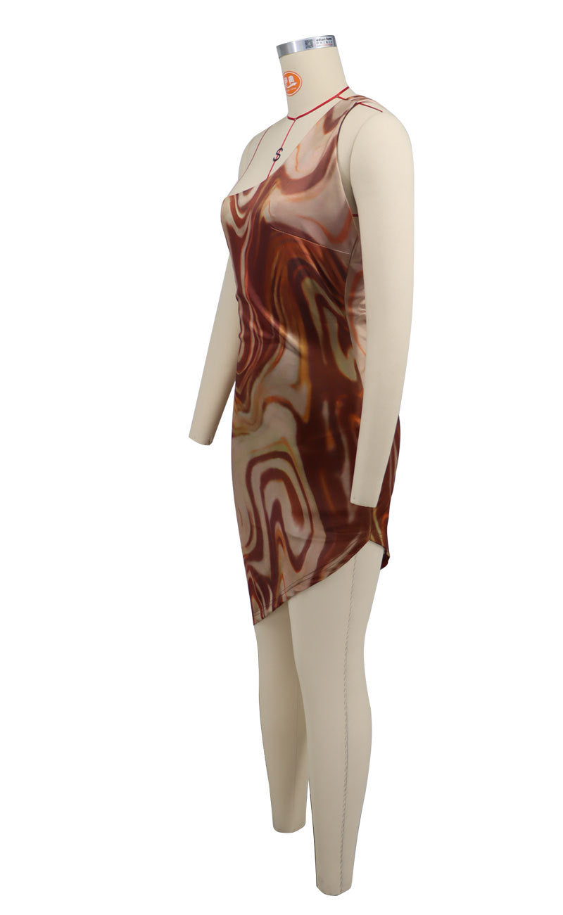 Women's Printed Slash Shoulder Sleeveless Slim Fit Dress 9