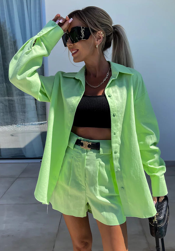 Fashion Casual Summer Suit Women's Long Sleeve Shirt Shorts Two-Piece Set