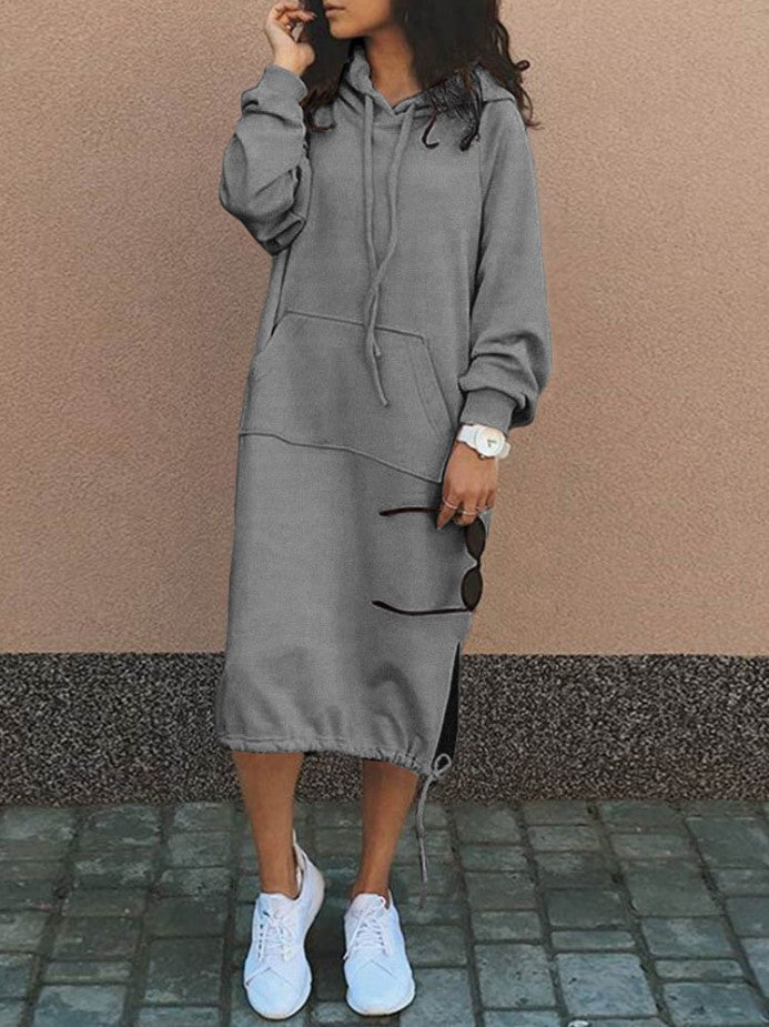 Plus Size Solid Color Long Hoodies Dress 21