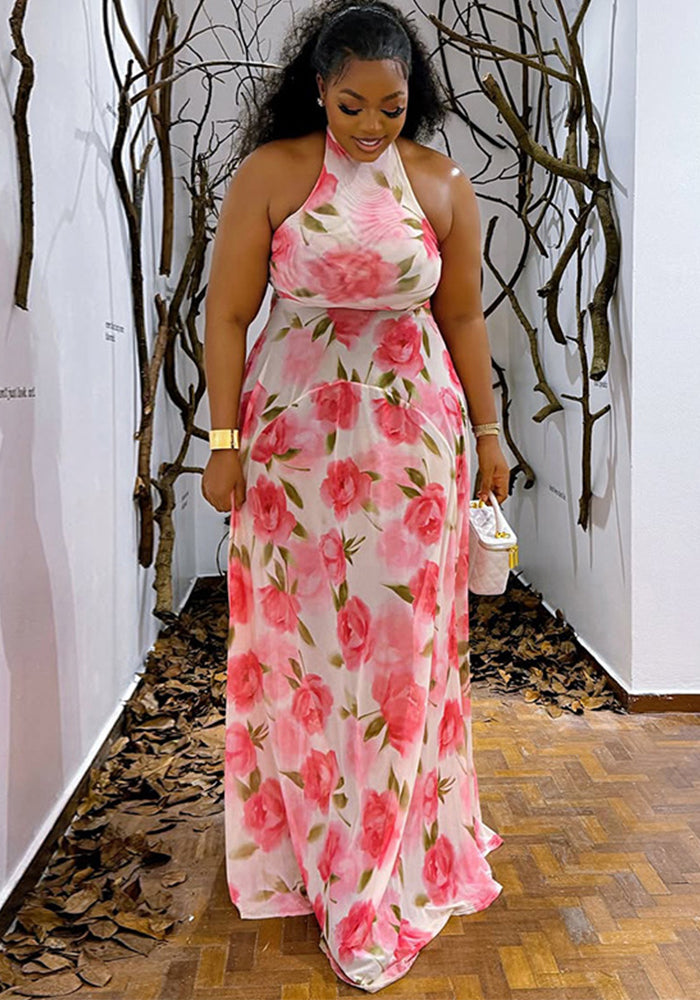 Women elegant printed pleated dress