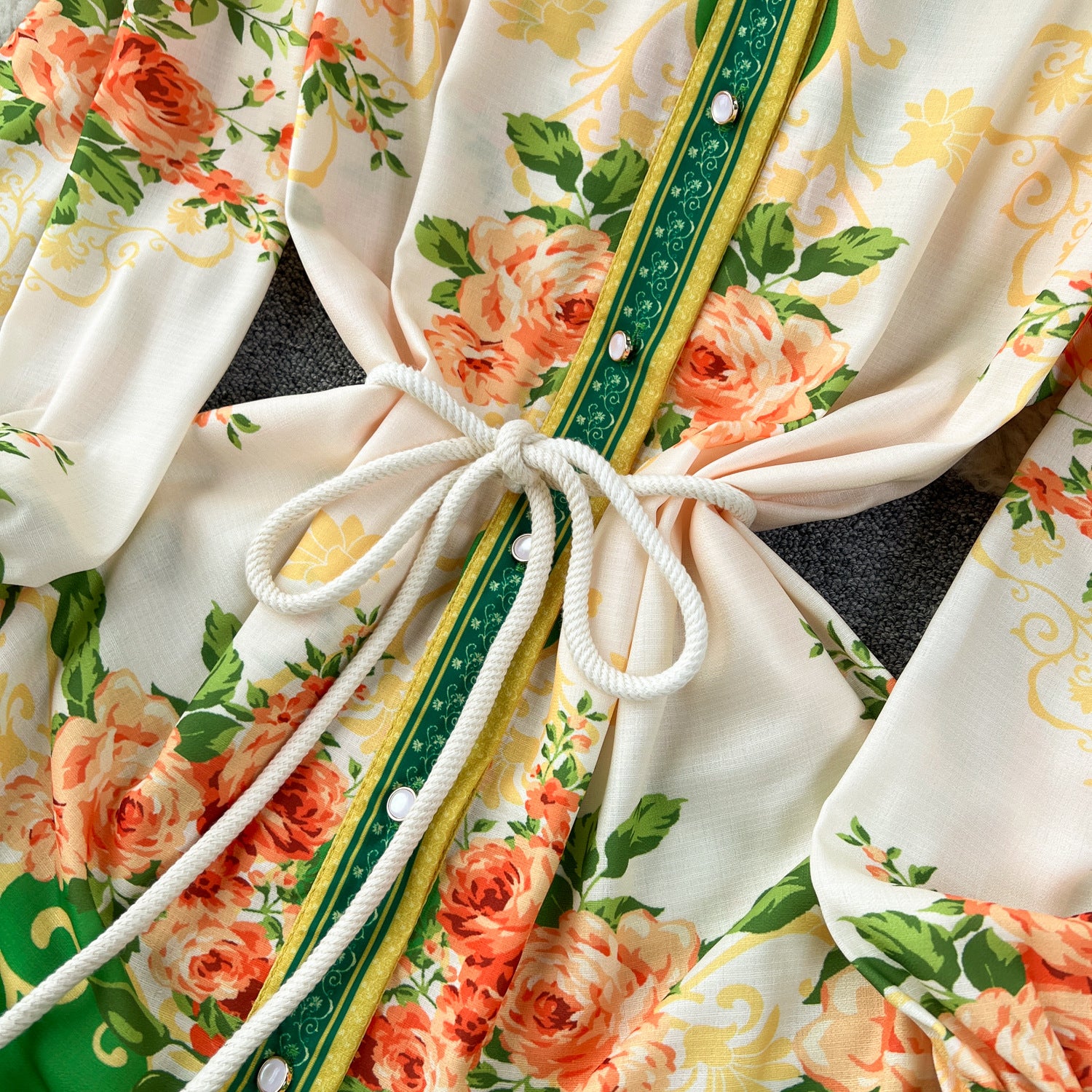 Women French retro print color matching shirt dress 17