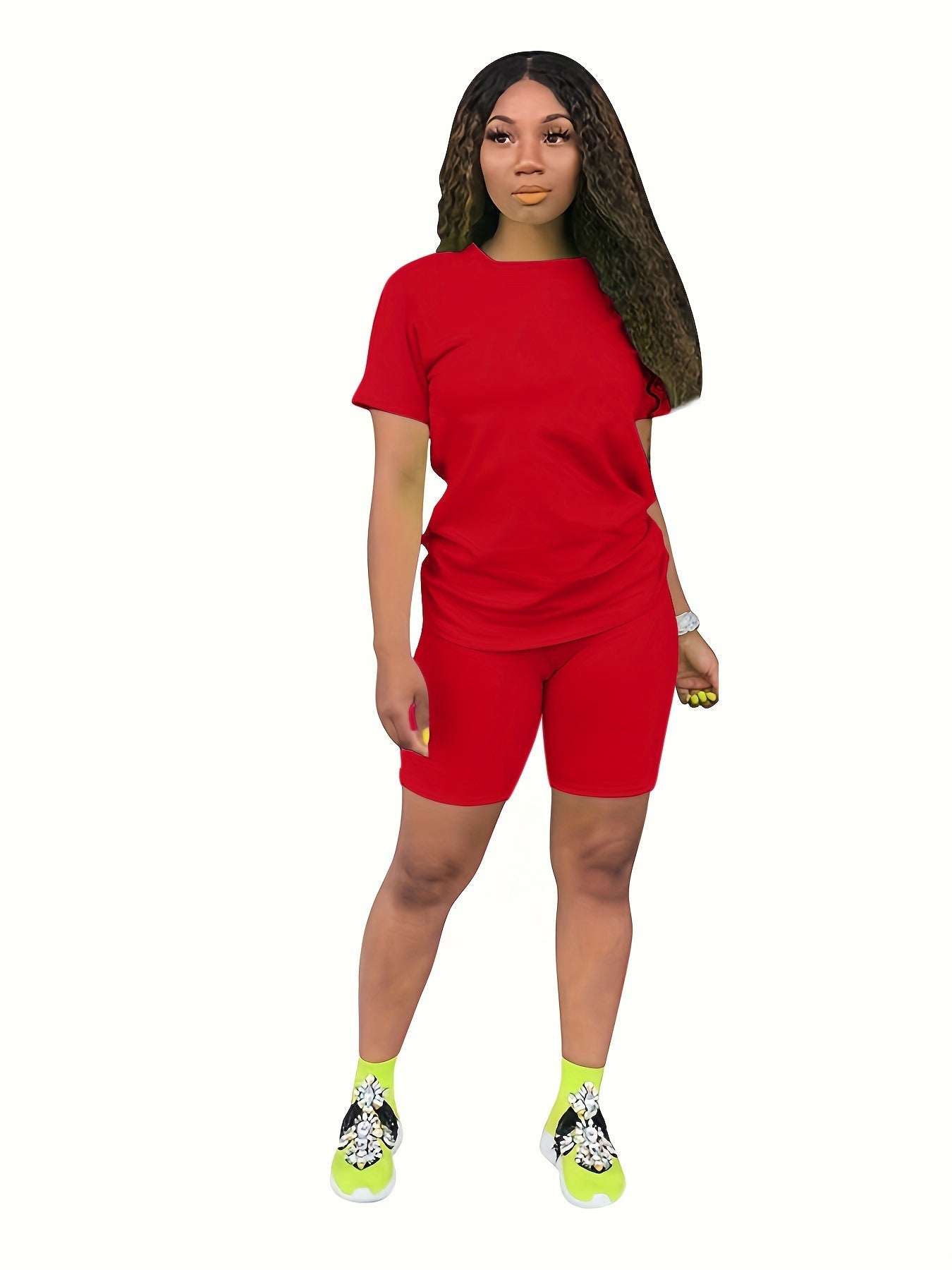 Solid color sports Casual two-piece Shorts Set 6