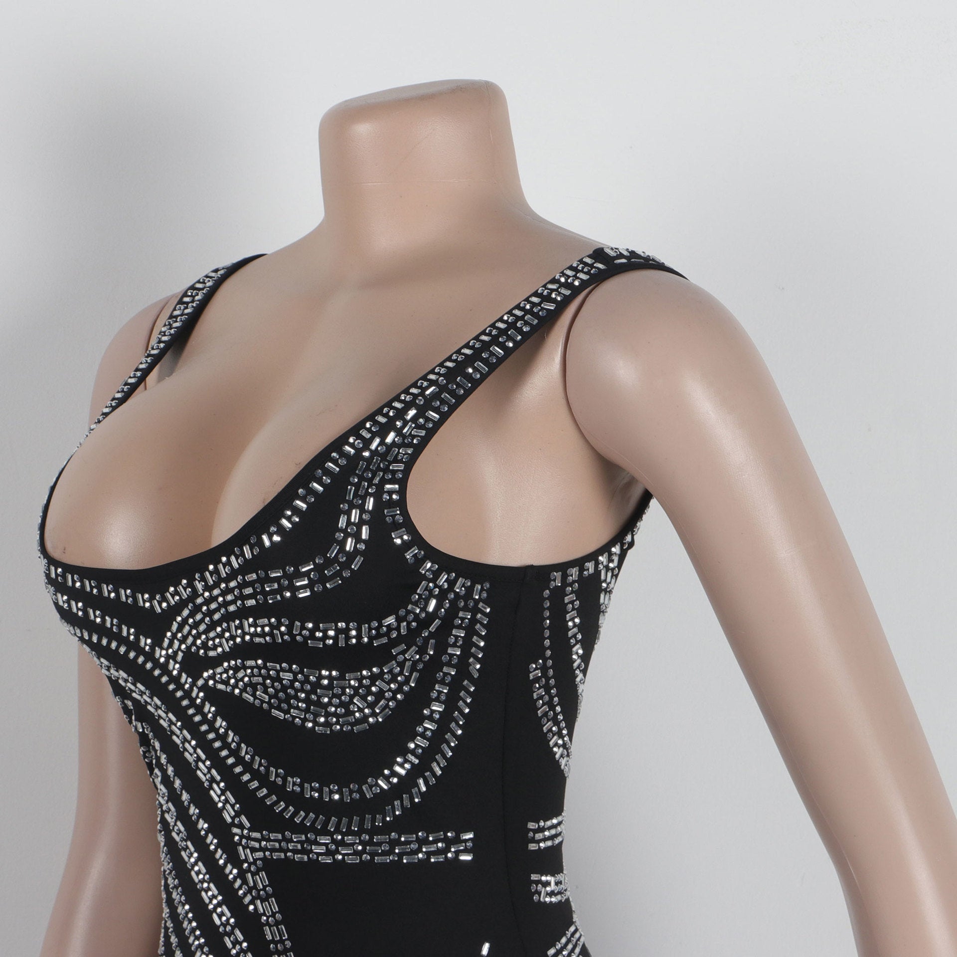 Women Sexy Beaded Sleeveless Bodycon Slit Dress 19