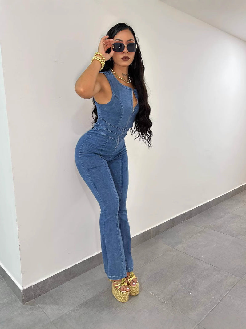 Women Sleeveless Denim Jumpsuit 4