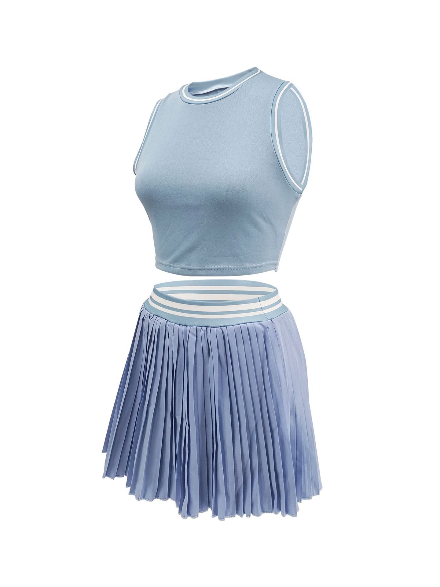 Women's Sleeveless Pleated Vest and Skirt Casual Set 20