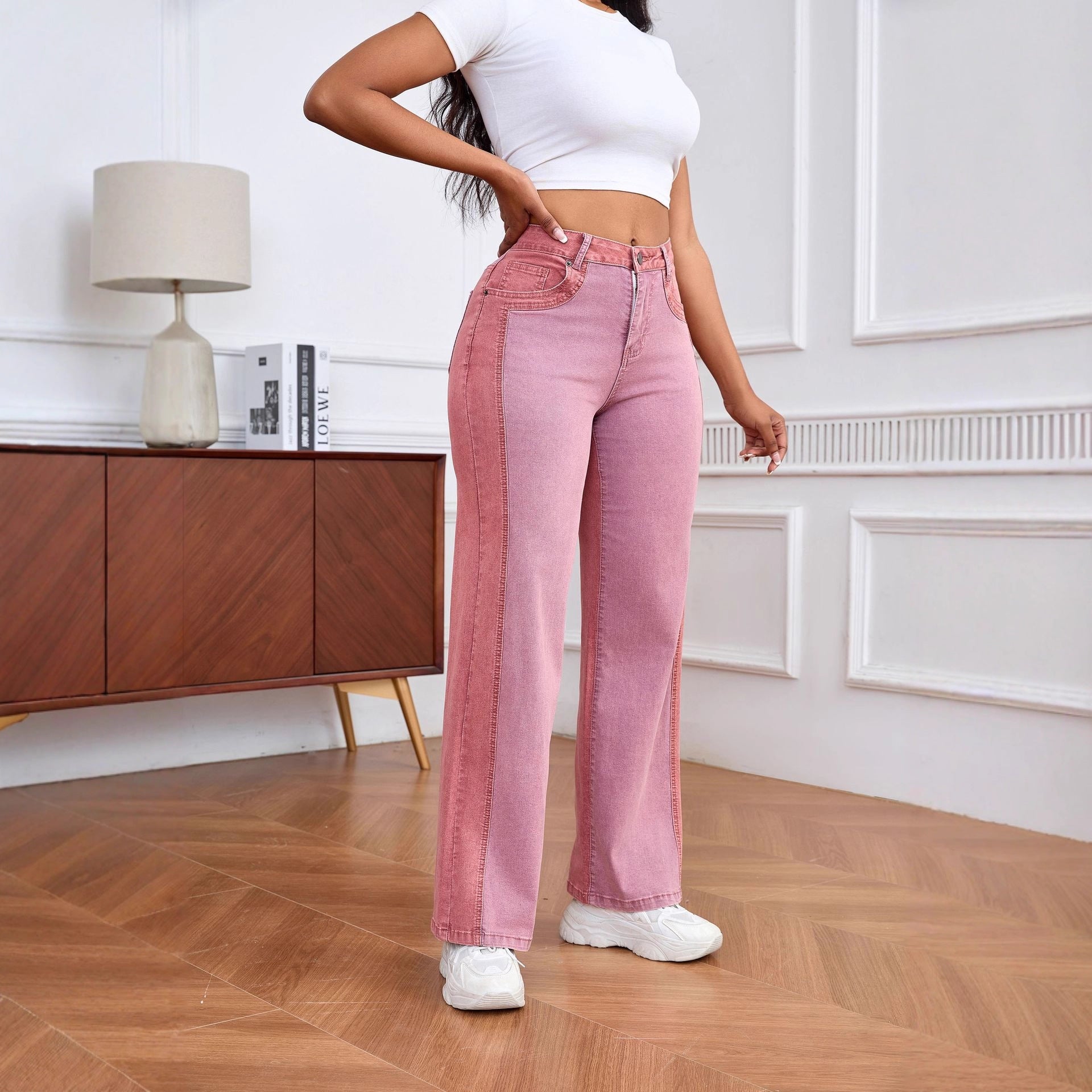 Women Patchwork Casual Denim Pants 5