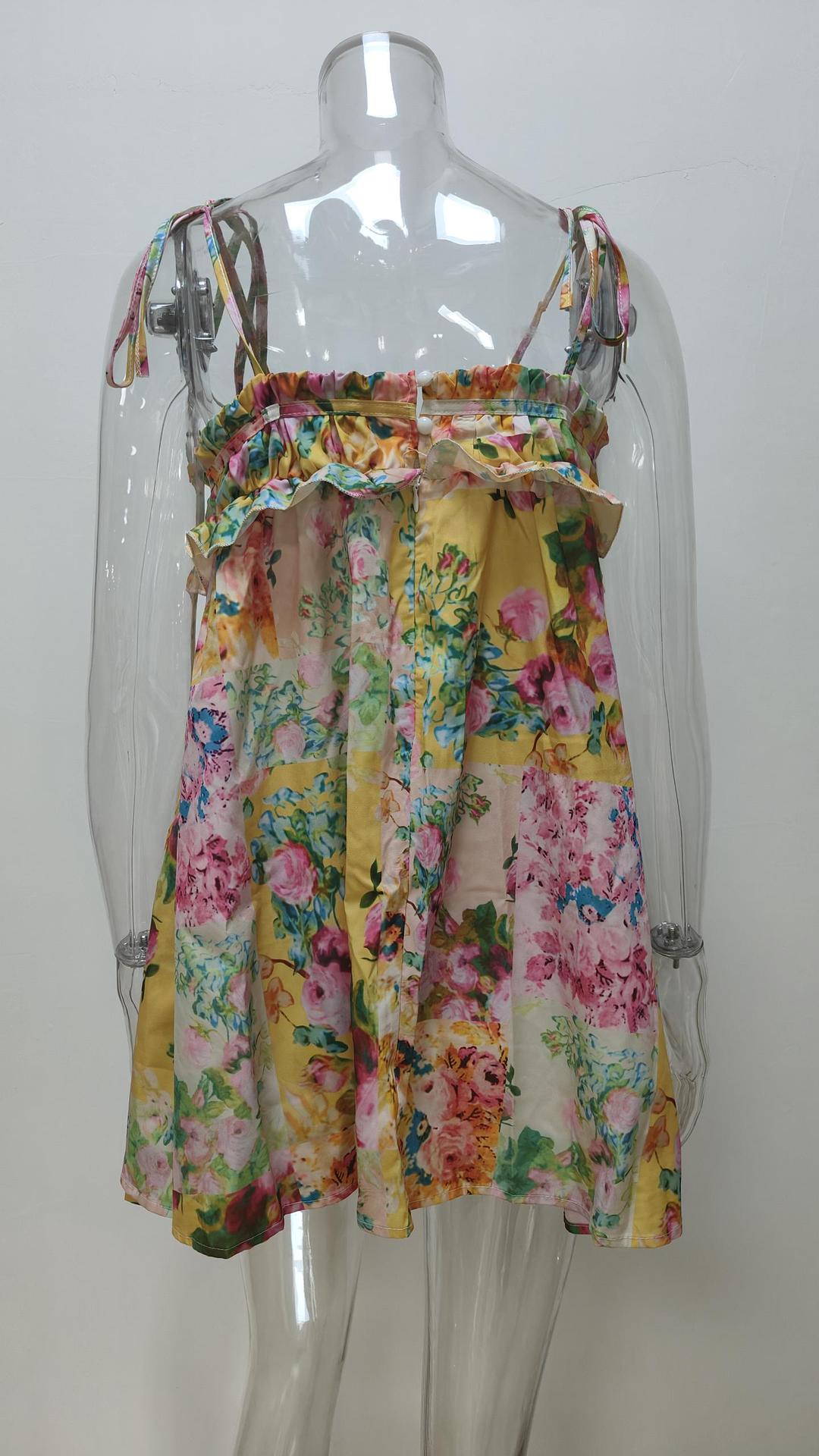 Summer Women chic print tie ruffle dress 5