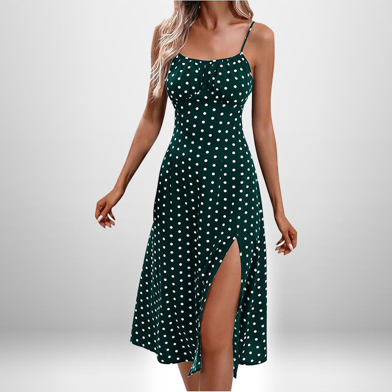 Women Spring Sexy Print Lace-up Slit Strap Dress 12