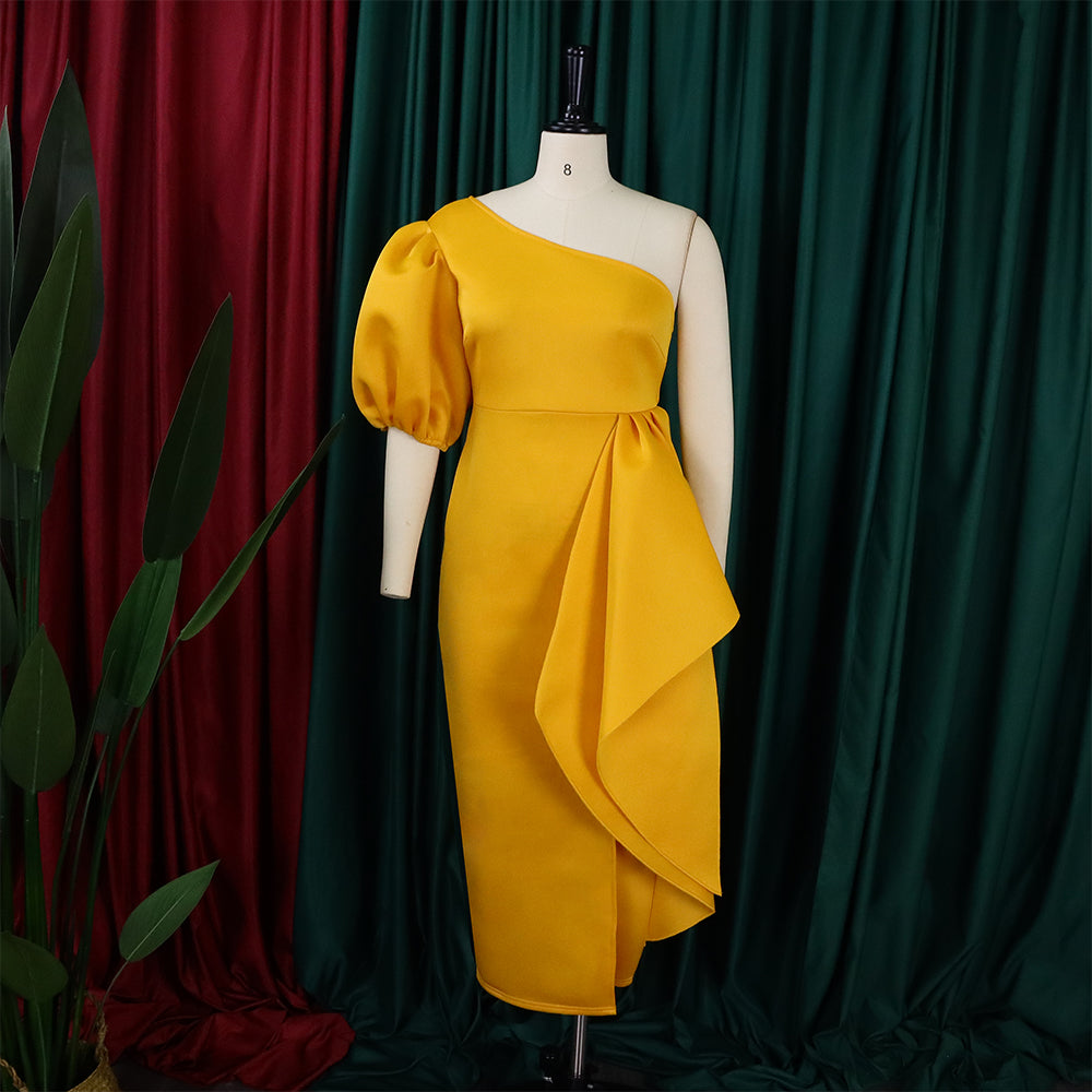 Women Summer Puff Sleeve Formal Party Slit Gown Dress 14