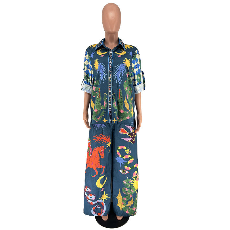 Women Print Casual Top and Pant Two-Piece Set 14