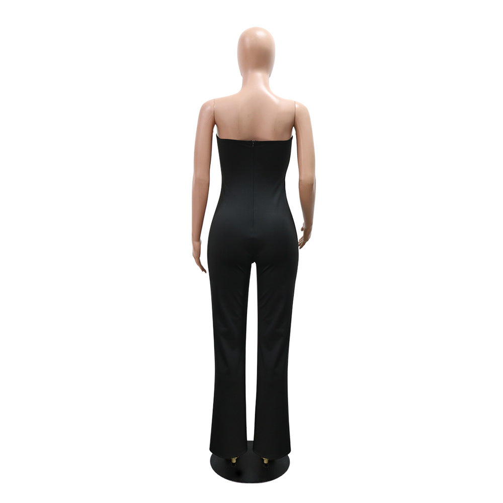 Women Fashion Beaded Strapless Slim Sexy Jumpsuit 7