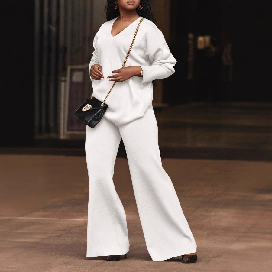 Women Solid Long-Sleeved Slit Two-Piece Set 9